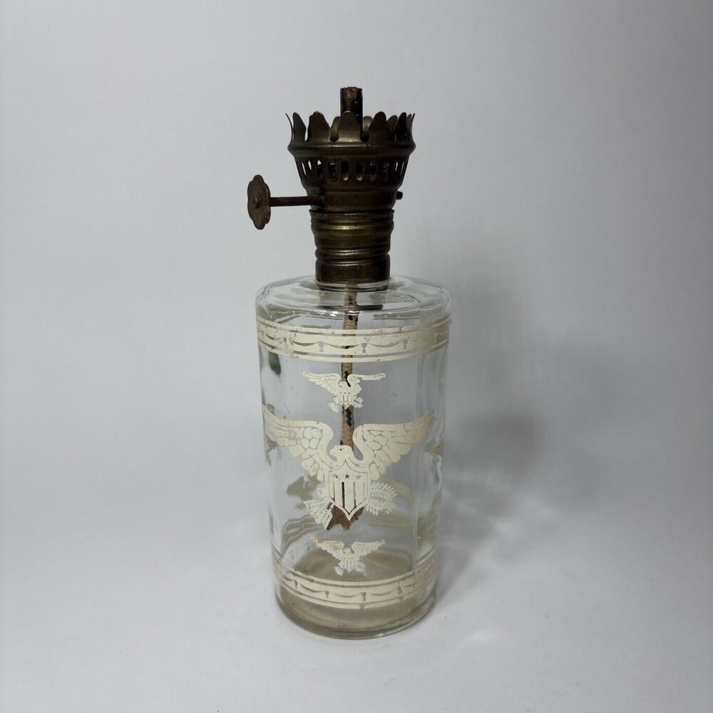 VTG Hurricane GLASS OIL Kerosene LAMP White US NAVY FEDERAL EAGLE LOGO